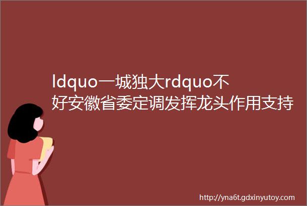 ldquo一城独大rdquo不好安徽省委定调发挥龙头作用支持合肥发展